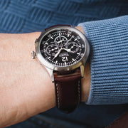 Techne 39.5mm Merlin Quartz Dual Time Watch with Chestnut Leather Strap #296.052