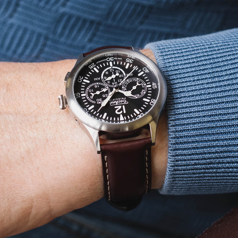 Techne 39.5mm Merlin Quartz Dual Time Watch with Chestnut Leather Strap #296.052