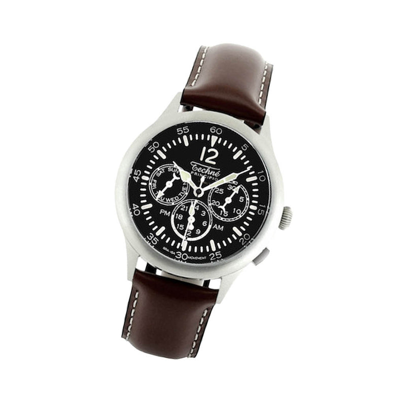Techne 39.5mm Merlin Quartz Dual Time Watch with Chestnut Leather Strap #296.052