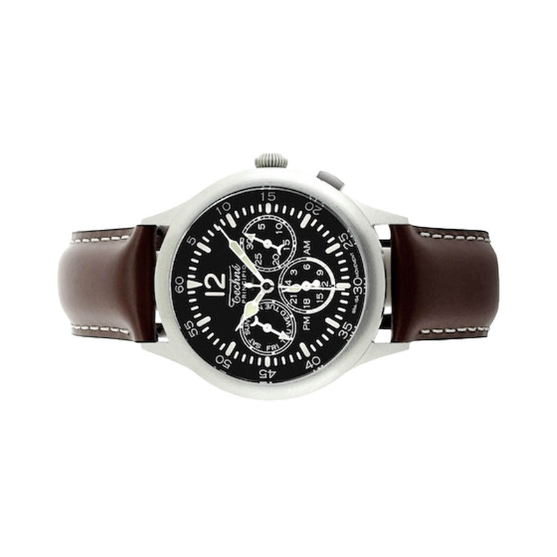 Techne 39.5mm Merlin Quartz Dual Time Watch with Chestnut Leather Strap #296.052