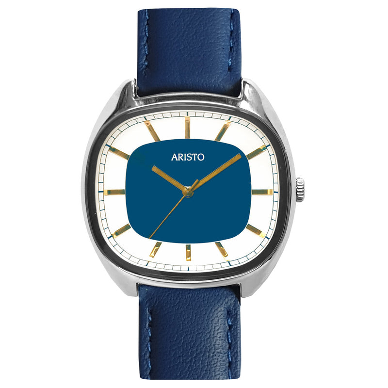 Aristo 36mm Classic Dress Watch with Rectangular Face and Blue Dial #2H22L