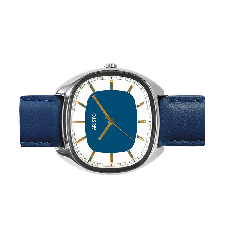 Aristo 36mm Classic Dress Watch with Rectangular Face and Blue Dial #2H22L