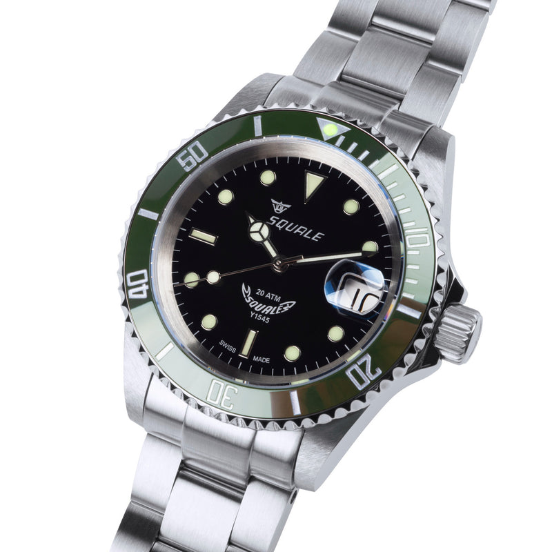 Squale Swiss Automatic Dive watch with Black Dial and Green Bezel #1545-FG