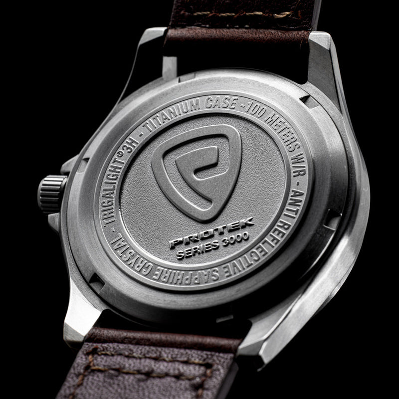 Protek Titanium Field Watch 3000 Series with Tritium T100 Tubes and Black Dial #PT3001 back