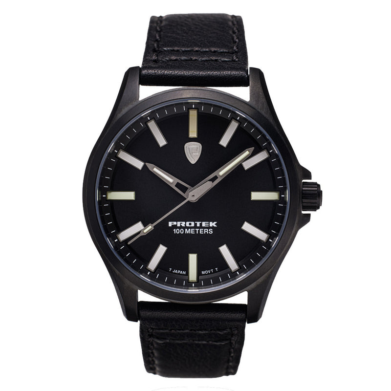 Protek IP Black Titanium Field Watch 3000 Series with Tritium T100 Tubes and Black Dial #PT3002 zoom