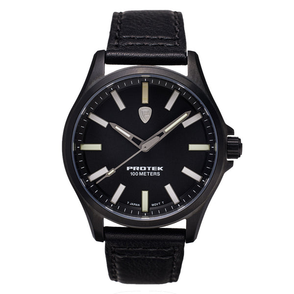 Protek IP Black Titanium Field Watch 3000 Series with Tritium T100 Tubes and Black Dial #PT3002 zoom