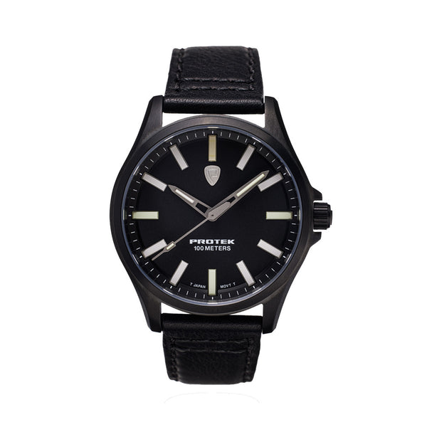 Protek IP Black Titanium Field Watch 3000 Series with Tritium T100 Tubes and Black Dial #PT3002