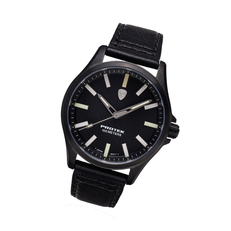 Protek IP Black Titanium Field Watch 3000 Series with Tritium T100 Tubes and Black Dial #PT3002 tilt