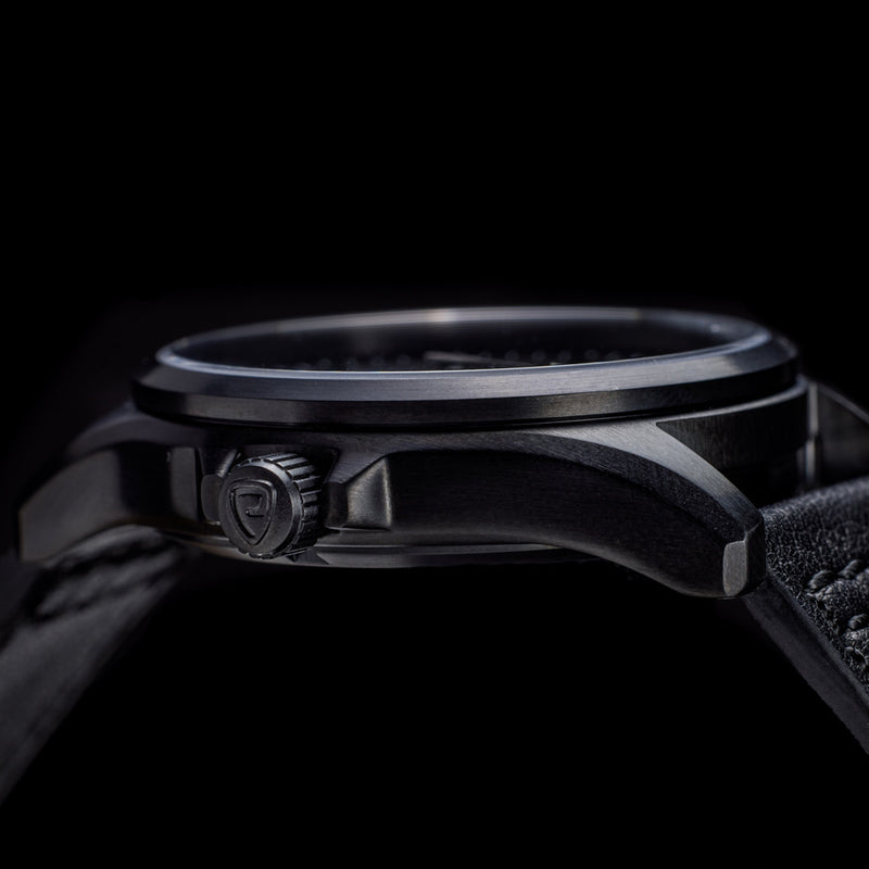 Protek IP Black Titanium Field Watch 3000 Series with Tritium T100 Tubes and Black Dial #PT3002 crown