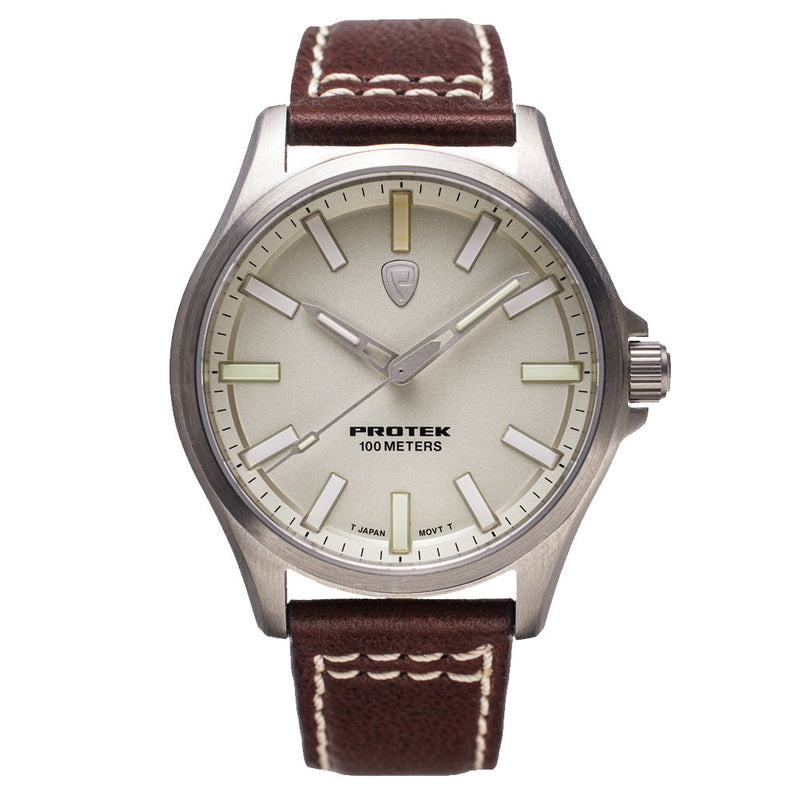 Protek Titanium Field Watch 3000 Series with Tritium T100 Tubes and Ivory Dial #PT3004 zoom