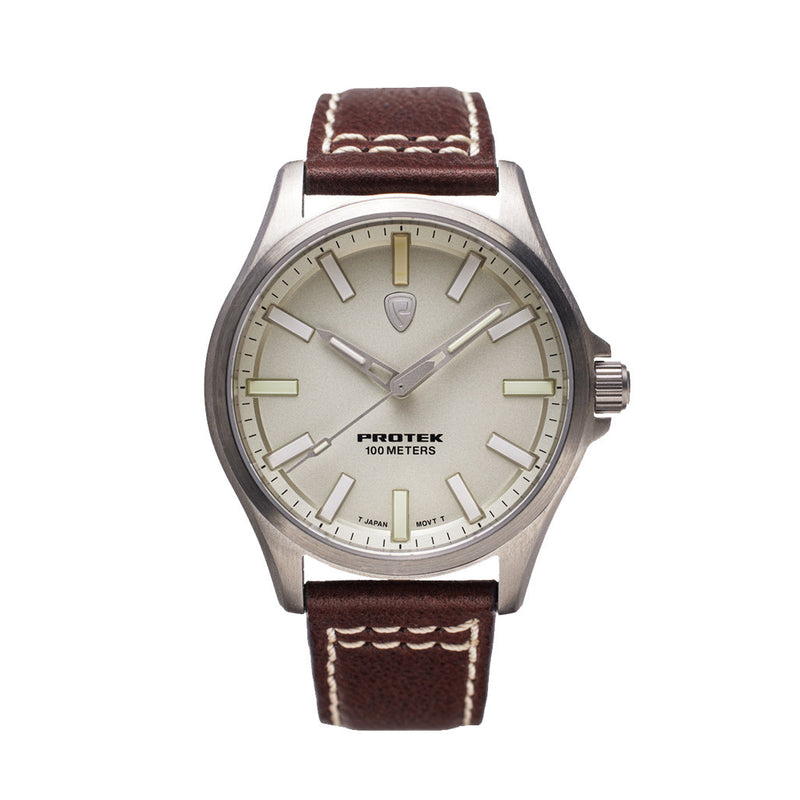 Protek Titanium Field Watch 3000 Series with Tritium T100 Tubes and Ivory Dial #PT3004