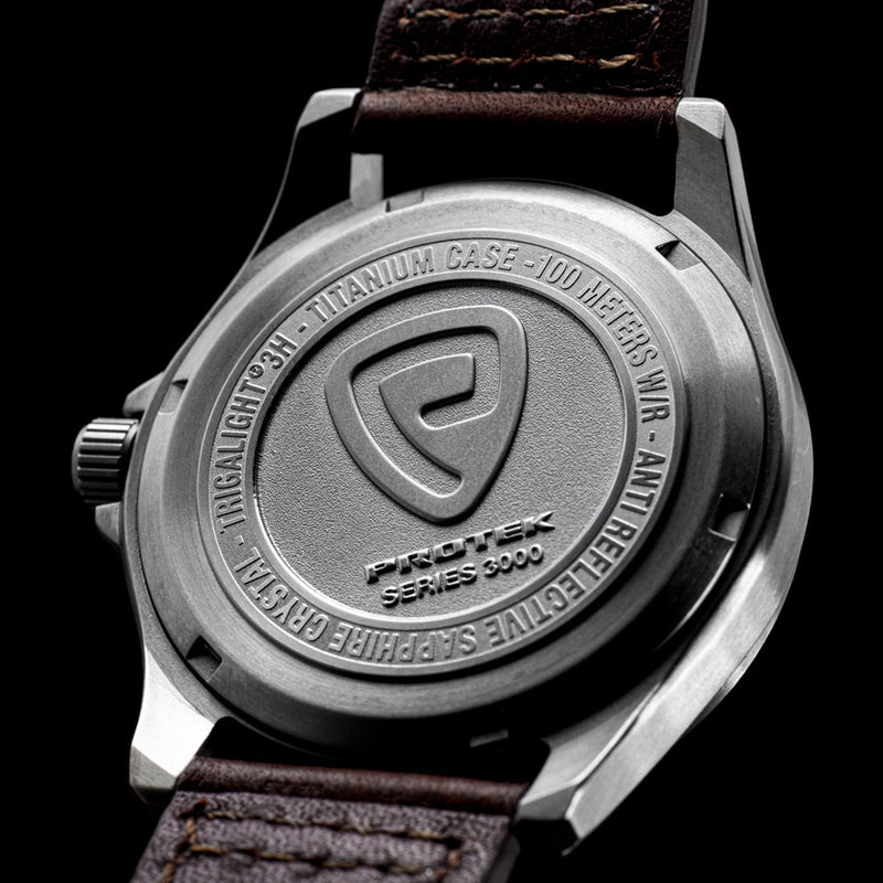 Protek Titanium Field Watch 3000 Series with Tritium T100 Tubes and Ivory Dial #PT3004 back