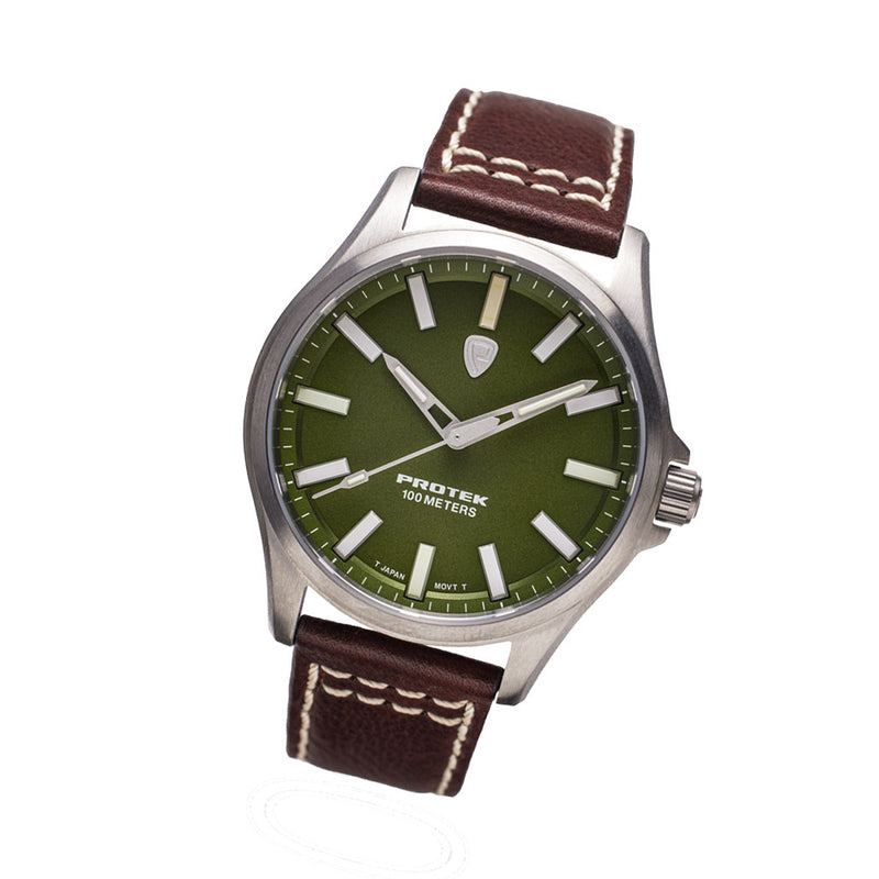 Protek Titanium Field Watch 3000 Series with Tritium T100 Tubes and Green Dial #PT3005 tilt