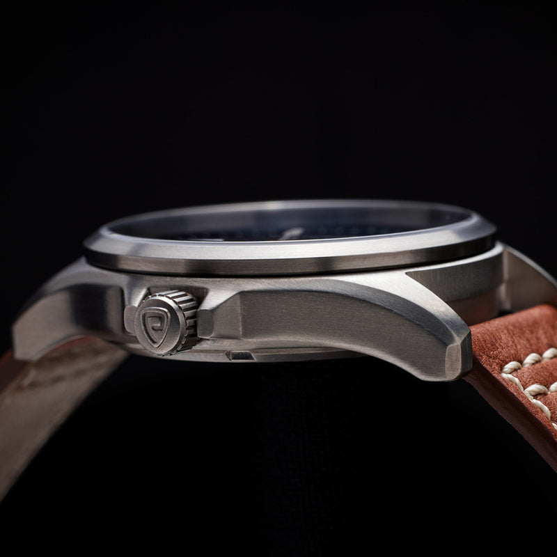 Protek Titanium Field Watch 3000 Series with Tritium T100 Tubes and Green Dial #PT3005 crown