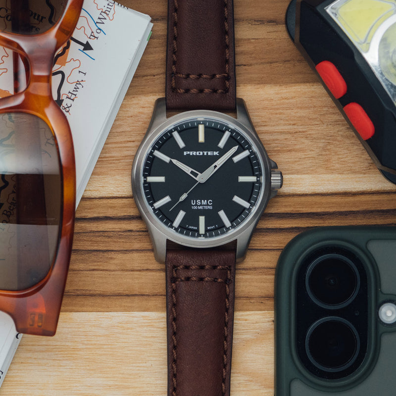 Protek Titanium Field Watch 3100 USMC Series with Tritium T100 Tubes and Black Dial #PT3101