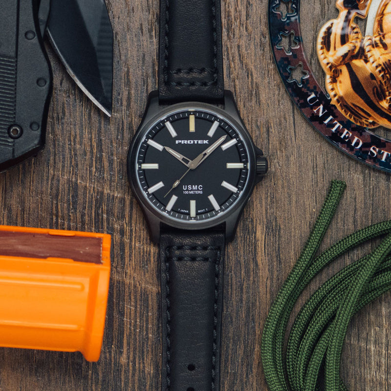 Protek IP Titanium Field Watch 3100 USMC Series with Tritium T100 Tubes and Black Dial #PT3102