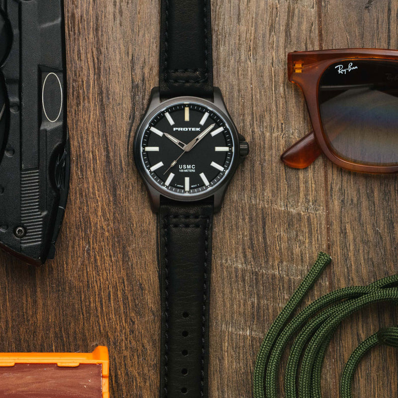 Protek IP Titanium Field Watch 3100 USMC Series with Tritium T100 Tubes and Black Dial #PT3102
