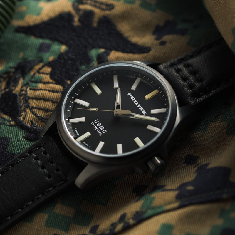 Protek IP Titanium Field Watch 3100 USMC Series with Tritium T100 Tubes and Black Dial #PT3102