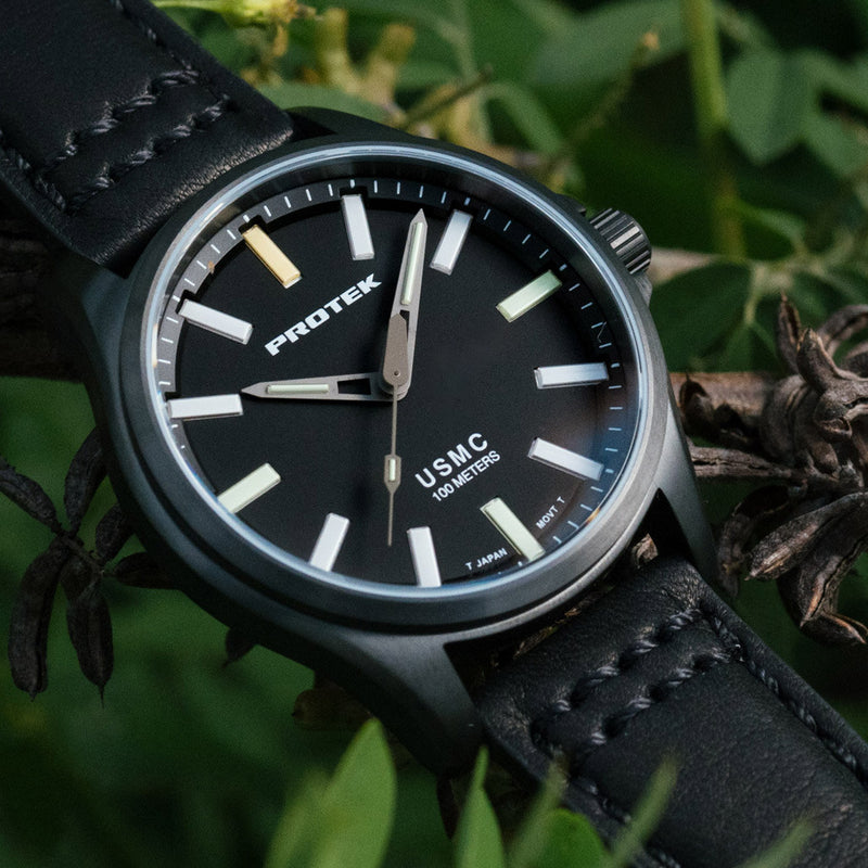 Protek IP Titanium Field Watch 3100 USMC Series with Tritium T100 Tubes and Black Dial #PT3102