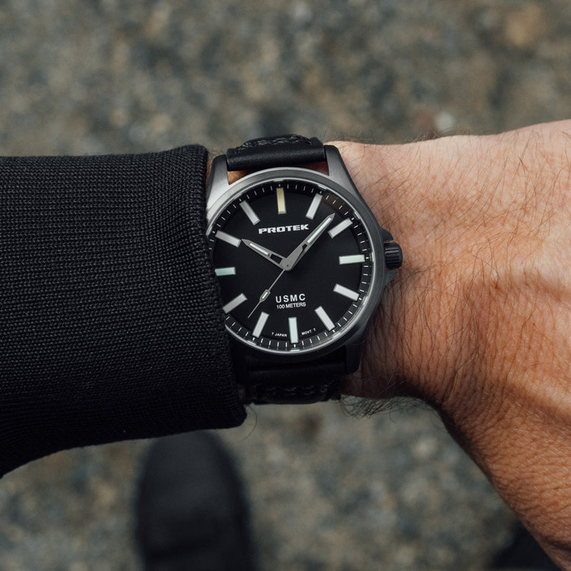 Protek IP Titanium Field Watch 3100 USMC Series with Tritium T100 Tubes and Black Dial #PT3102