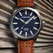 Protek Titanium Field Watch 3100 USMC Series with Tritium T100 Tubes and Blue Dial #PT3103