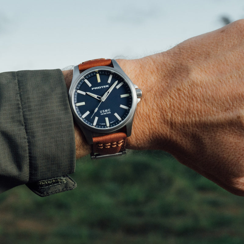 Protek Titanium Field Watch 3100 USMC Series with Tritium T100 Tubes and Blue Dial #PT3103