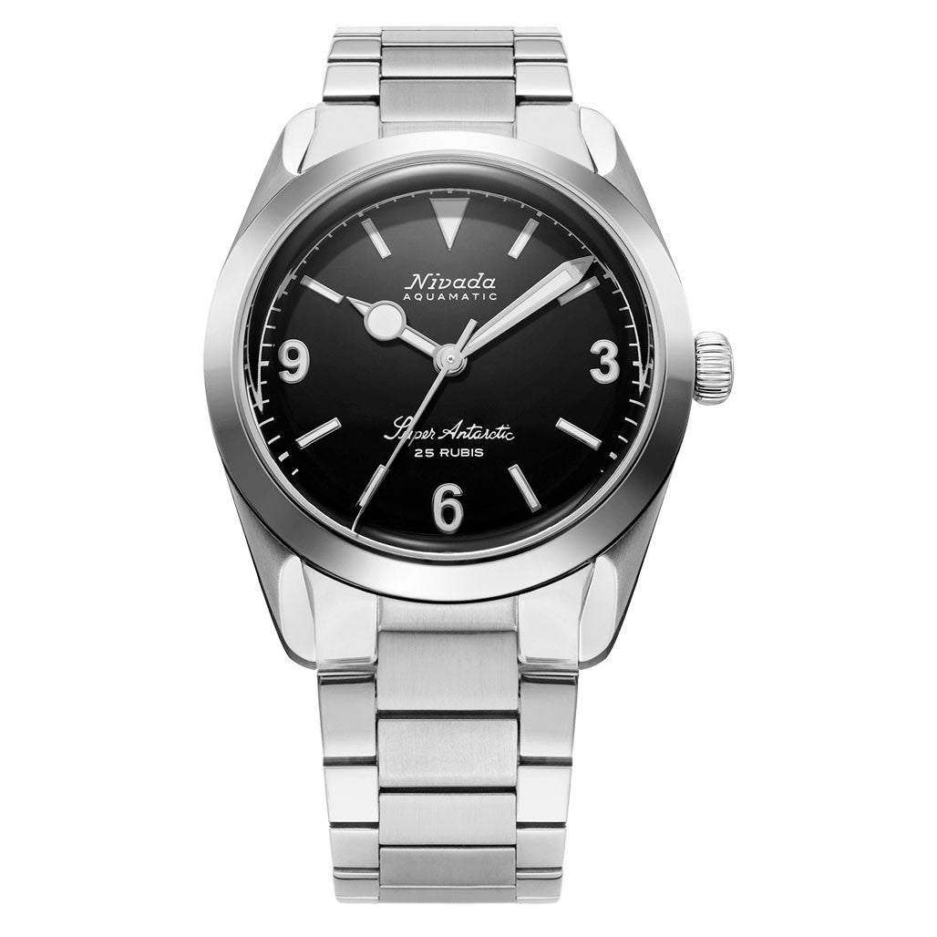 ニック様 Nivada Grenchen Super Antarctic Black Dial Watch #32039A20 — Long