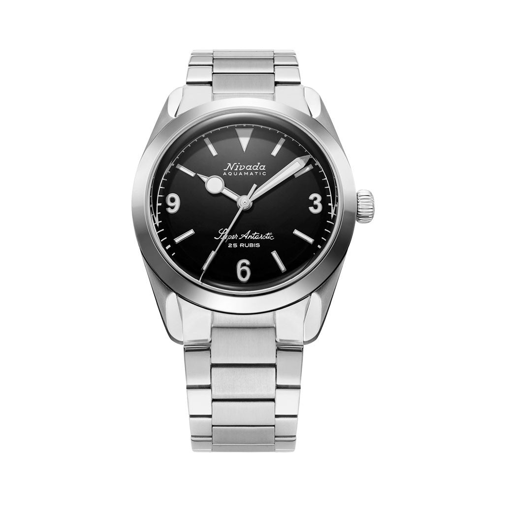 Nivada Grenchen Super Antarctic Black Dial Watch #32039A20 — Long