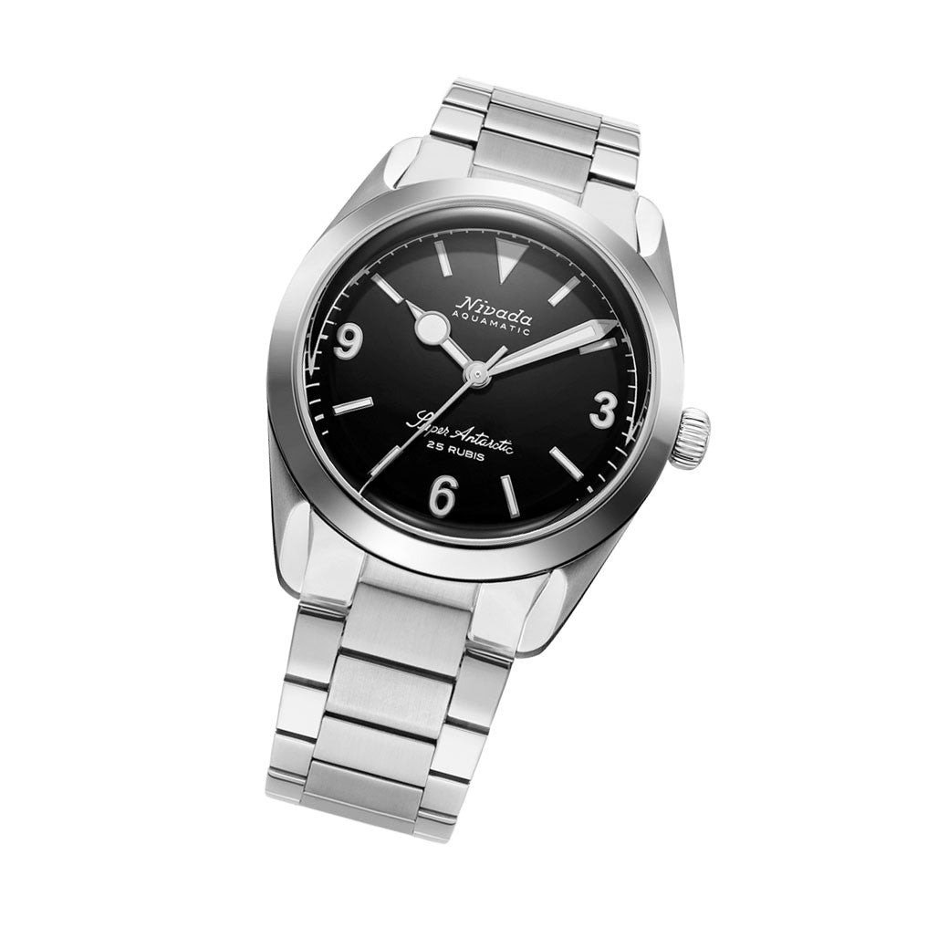 Nivada Grenchen Super Antarctic Black Dial Watch #32039A20 — Long