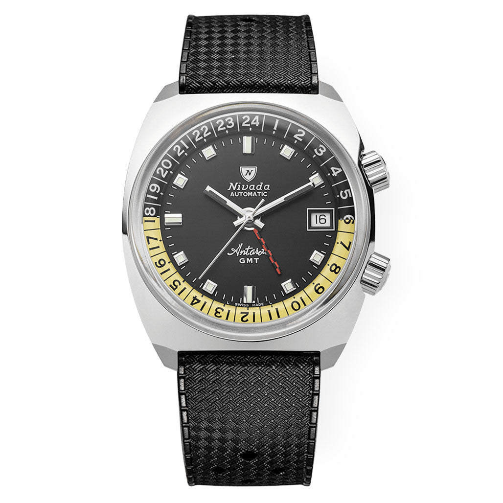 Nivada Grenchen Antarctic Black Dial GMT Watch #32043A01 — Long
