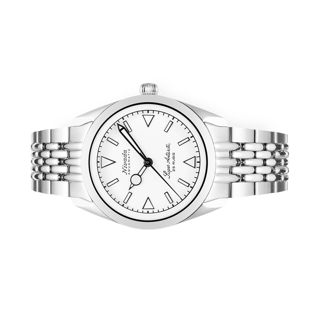 Nivada Grenchen Super Antarctic White Dial Watch #32065A04 — Long