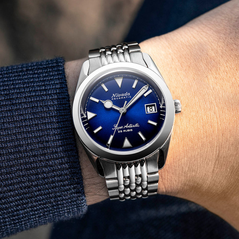 Nivada Grenchen 38mm Super Antarctic Blue with Date #32076A04