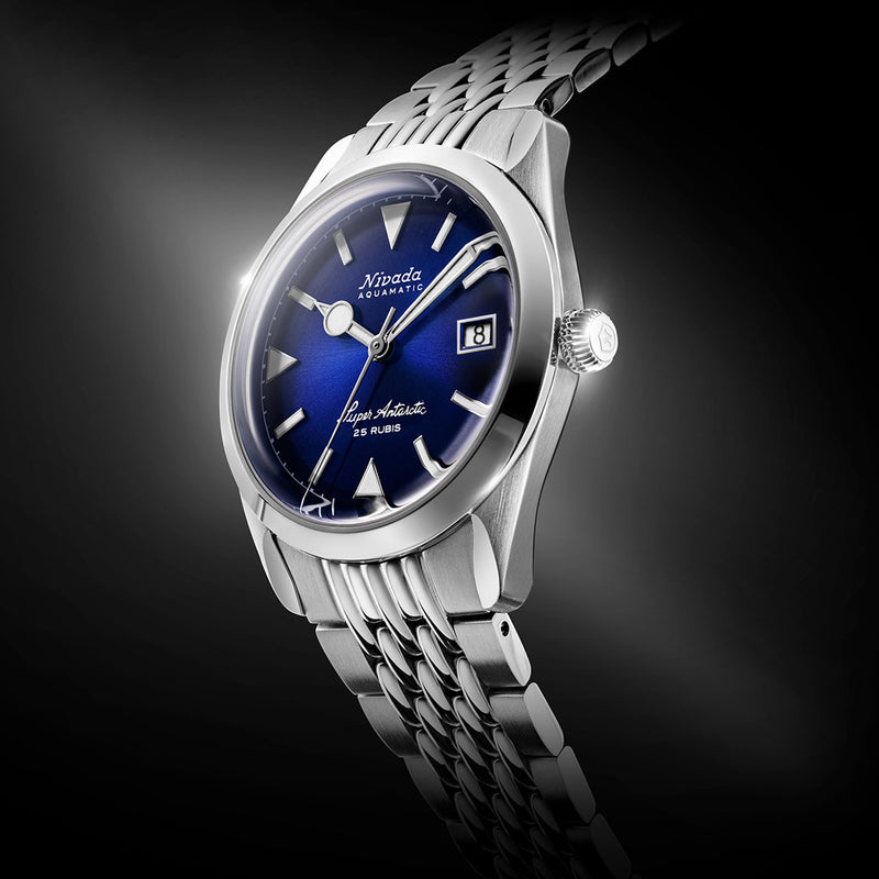 Nivada Grenchen 38mm Super Antarctic Blue with Date #32076A04