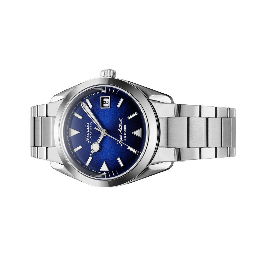 青柳ページ Nivada Grenchen 38mm Super Antarctic Blue with Date #32076A20