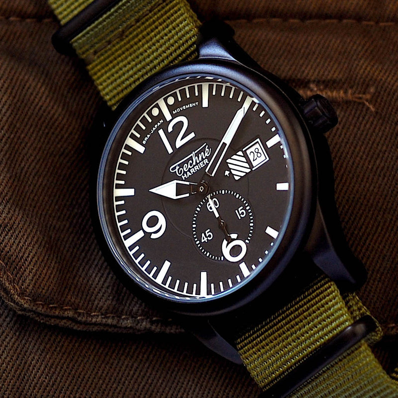 Techne Harrier Aviator Quartz Watch with 41mm Black Aluminum Case #386.122