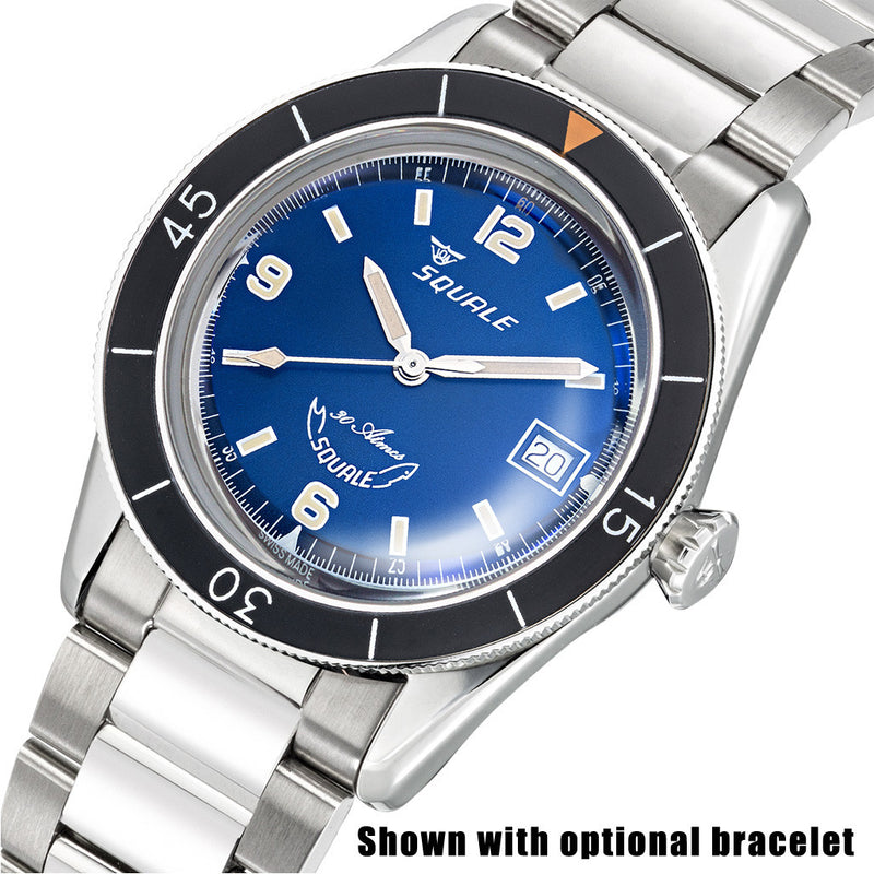 Squale 300 Meter Swiss Made Automatic Dive Watch with Blue Dial  #SUB-39BL Bracelet View