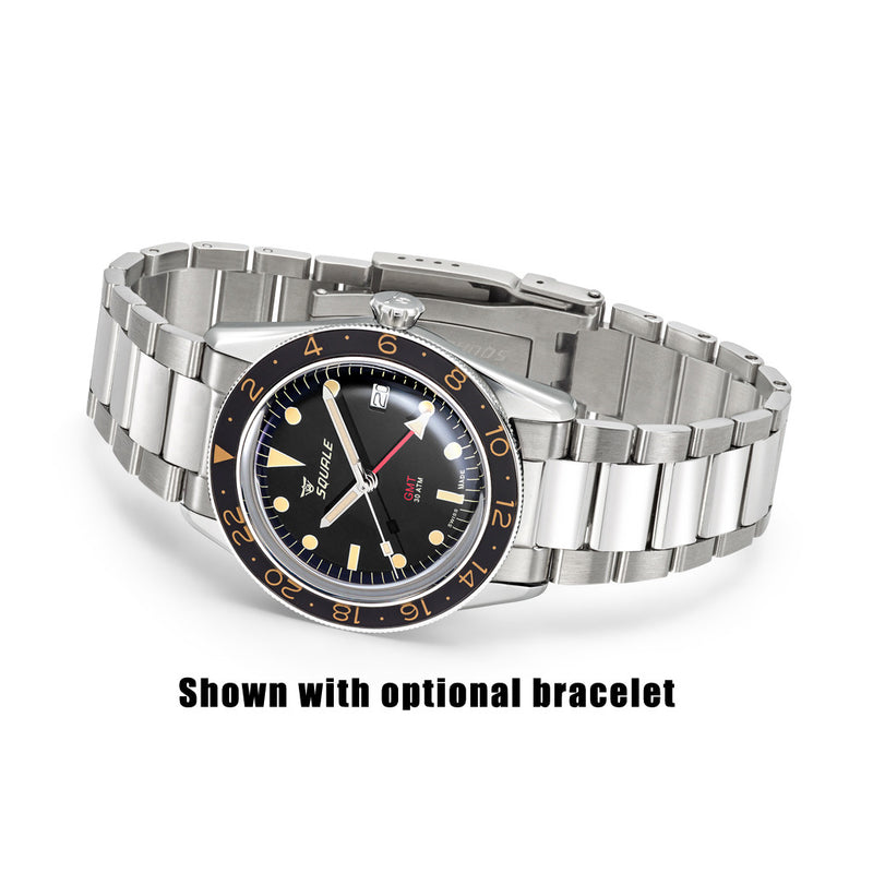 Squale 300 Meter Swiss Automatic GMT-Dive Watch, AR Sapphire Box Crystal #SUB-39GMTV Bracelet option
