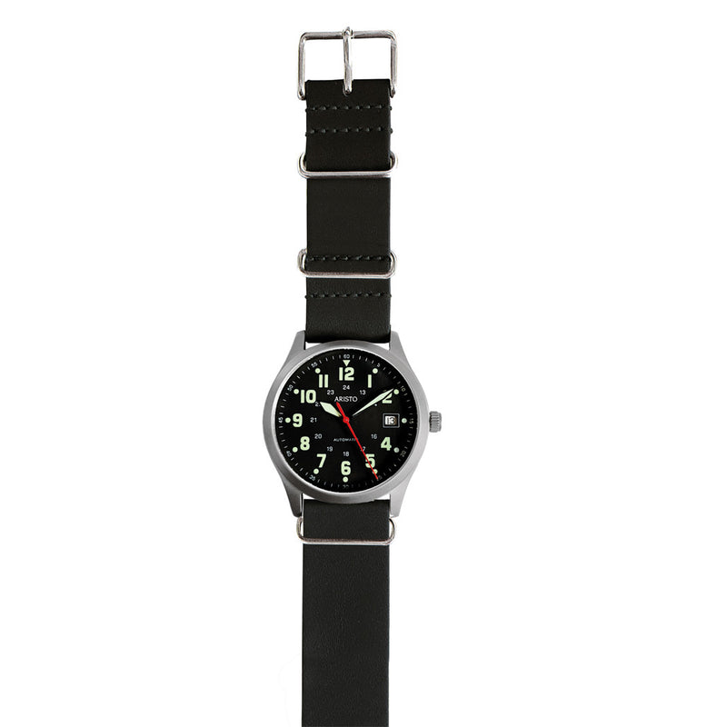 Aristo 38mm Navy Style Swiss Automatic Watch with Black Dial #3H221 Full