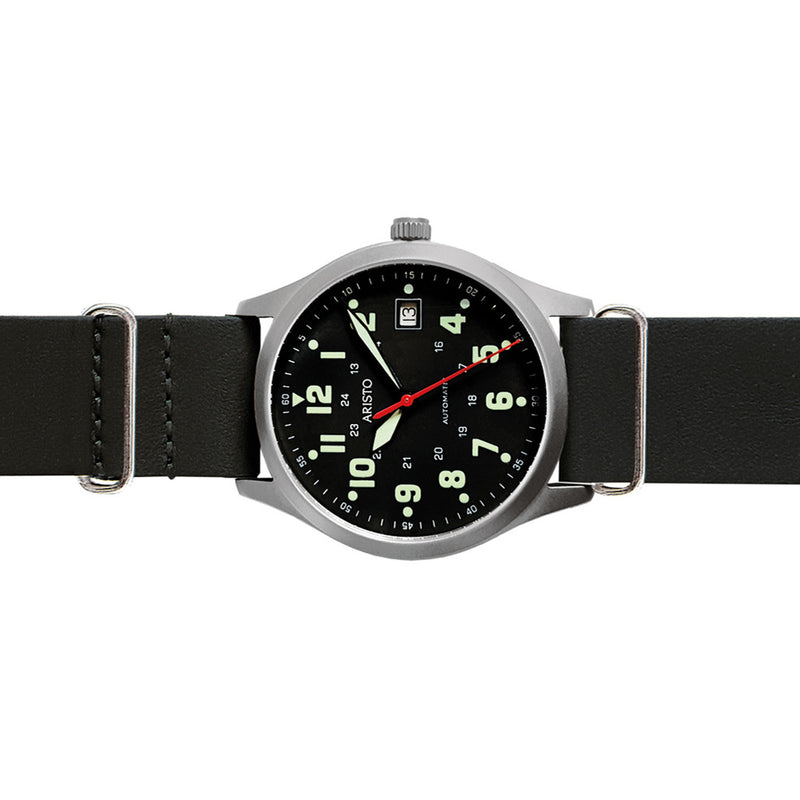 Aristo 38mm Navy Style Swiss Automatic Watch with Black Dial #3H221 Side