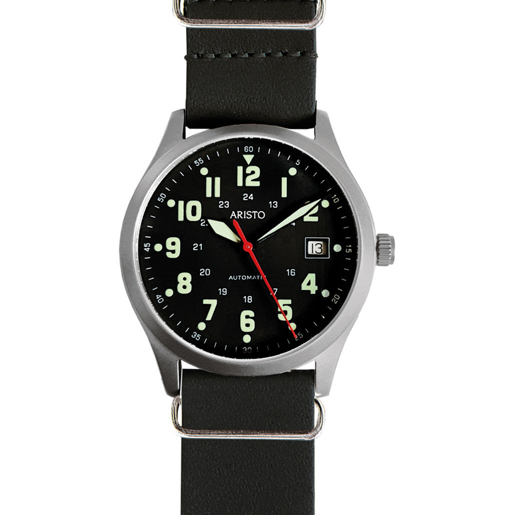 Aristo 38mm Navy Style Swiss Automatic Watch with Black Dial