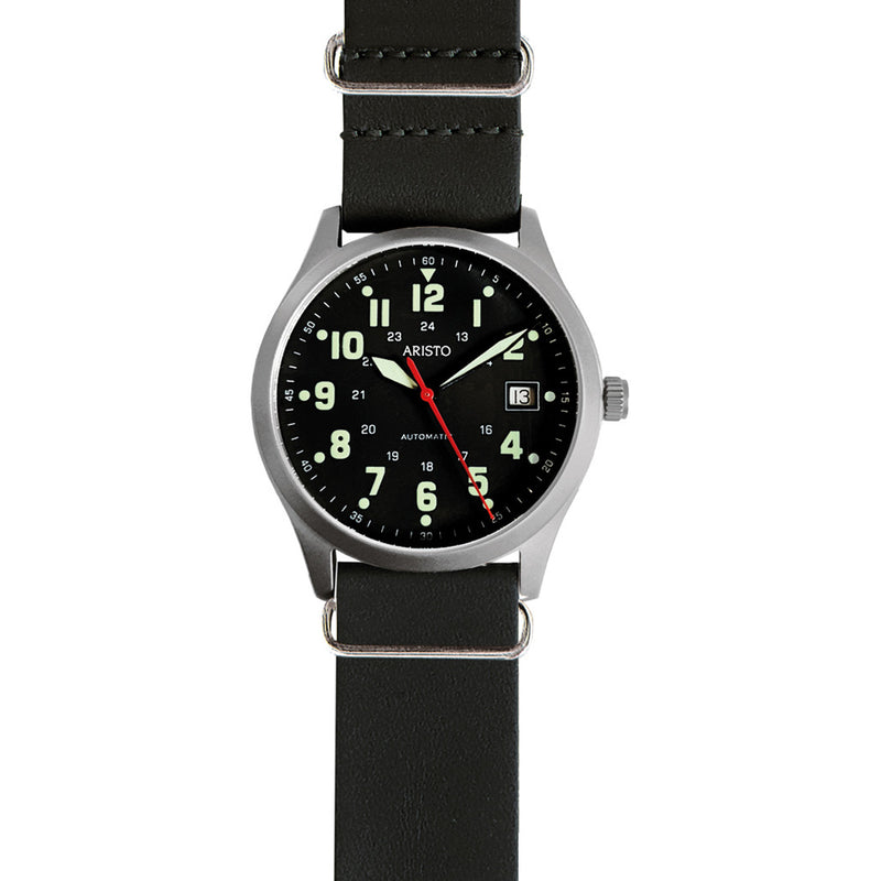 Aristo 38mm Navy Style Swiss Automatic Watch with Black Dial #3H221