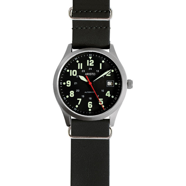 Aristo 38mm Navy Style Swiss Automatic Watch with Black Dial #3H221