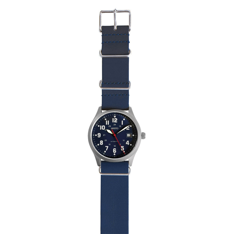 Aristo 38mm Navy Style Swiss Automatic Watch with Blue Dial #3H222 full
