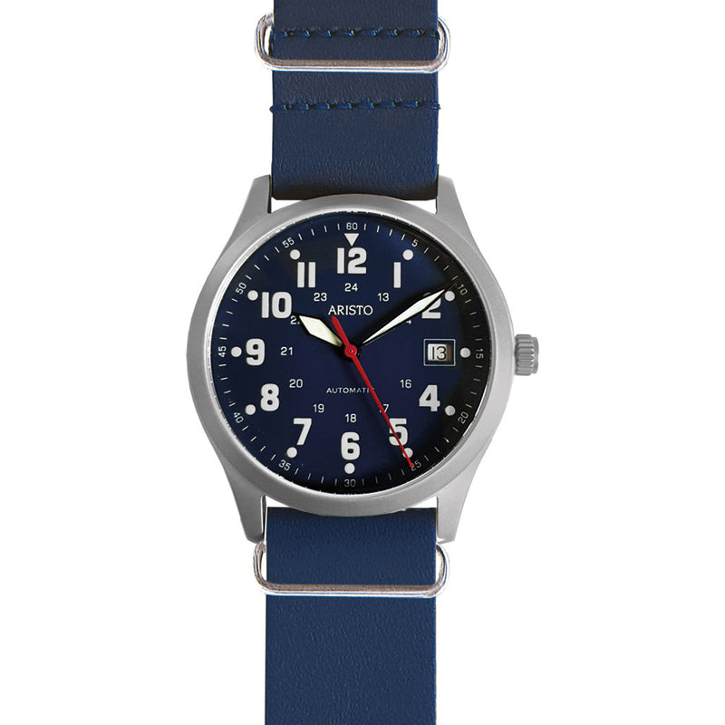 Aristo 38mm Navy Style Swiss Automatic Watch with Blue Dial #3H222