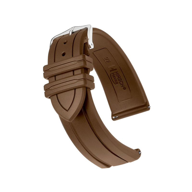 Hirsch Hevea Brown Premium Caoutchouc Natural Rubber Watch Strap #404588-15 Tilt