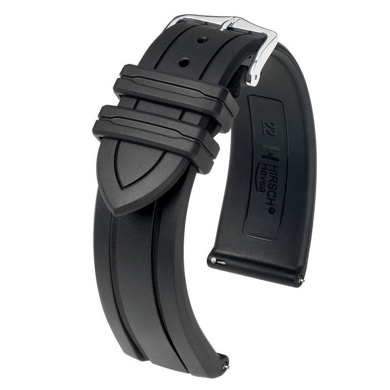 Hirsch Hevea Black Premium Caoutchouc Natural Rubber Watch Strap #404588-50 Zoom