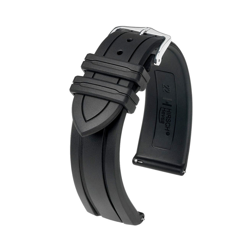 Hirsch Hevea Black Premium Caoutchouc Natural Rubber Watch Strap #404588-50