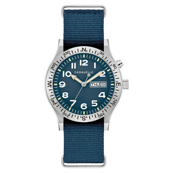 Caravelle "Light Up" Field Watch with Blue Dial #43C126