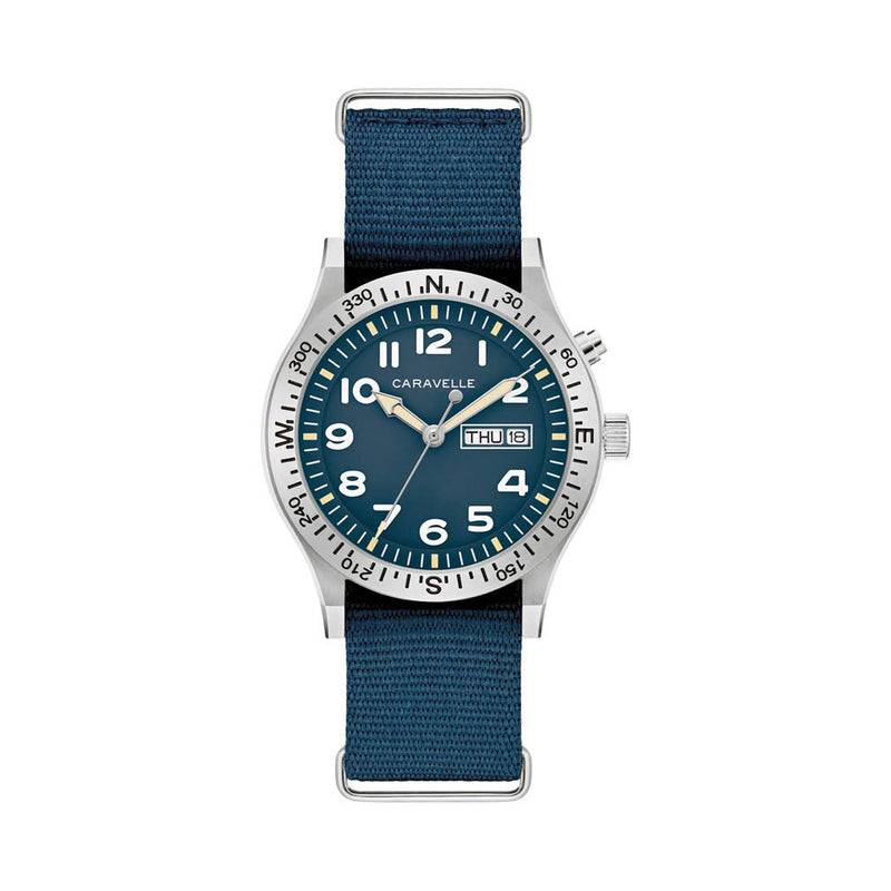 Caravelle "Light Up" Field Watch with Blue Dial #43C126