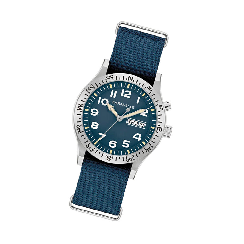 Caravelle "Light Up" Field Watch with Blue Dial #43C126